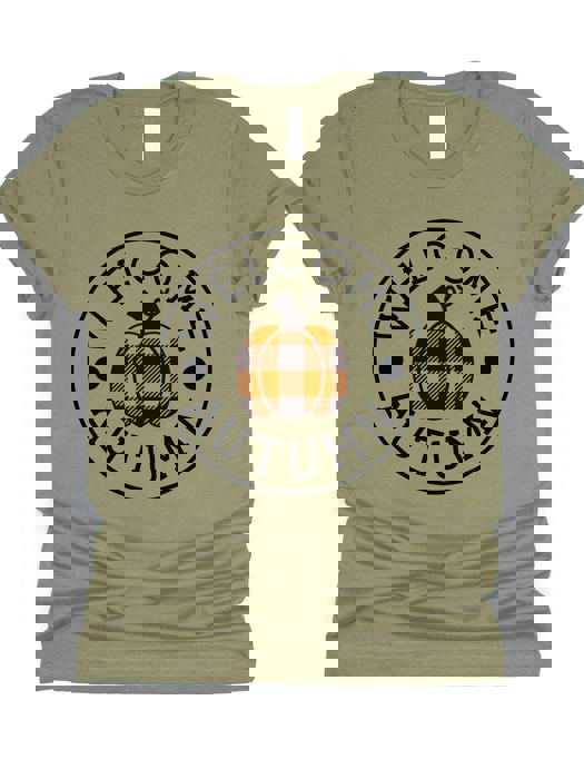 Welcome Autumn Plaid Pumpkin Graphic Tee