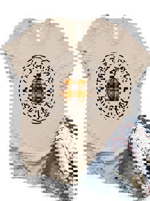 Welcome Autumn Plaid Pumpkin Graphic Tee
