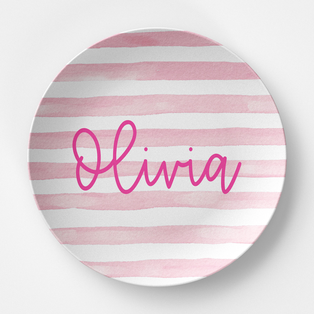 Personalized Plate for Girls | Pink Stripes | Custom Birthday Gift | Name Plate | Unique Dinnerware