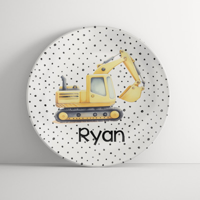 Personalized Plate for Boys - Construction Digger - Birthday Gift