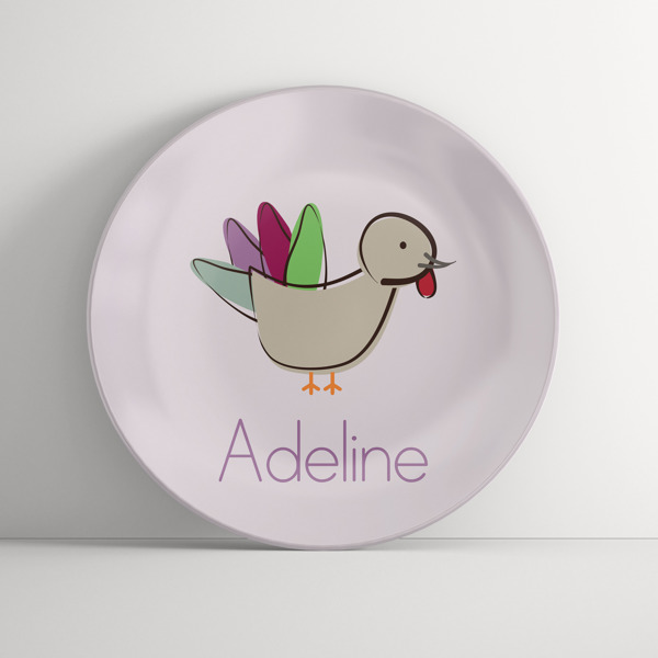 Personalized Pink Purple Turkey Plate  - Thanksgiving Tableware- Kids Table