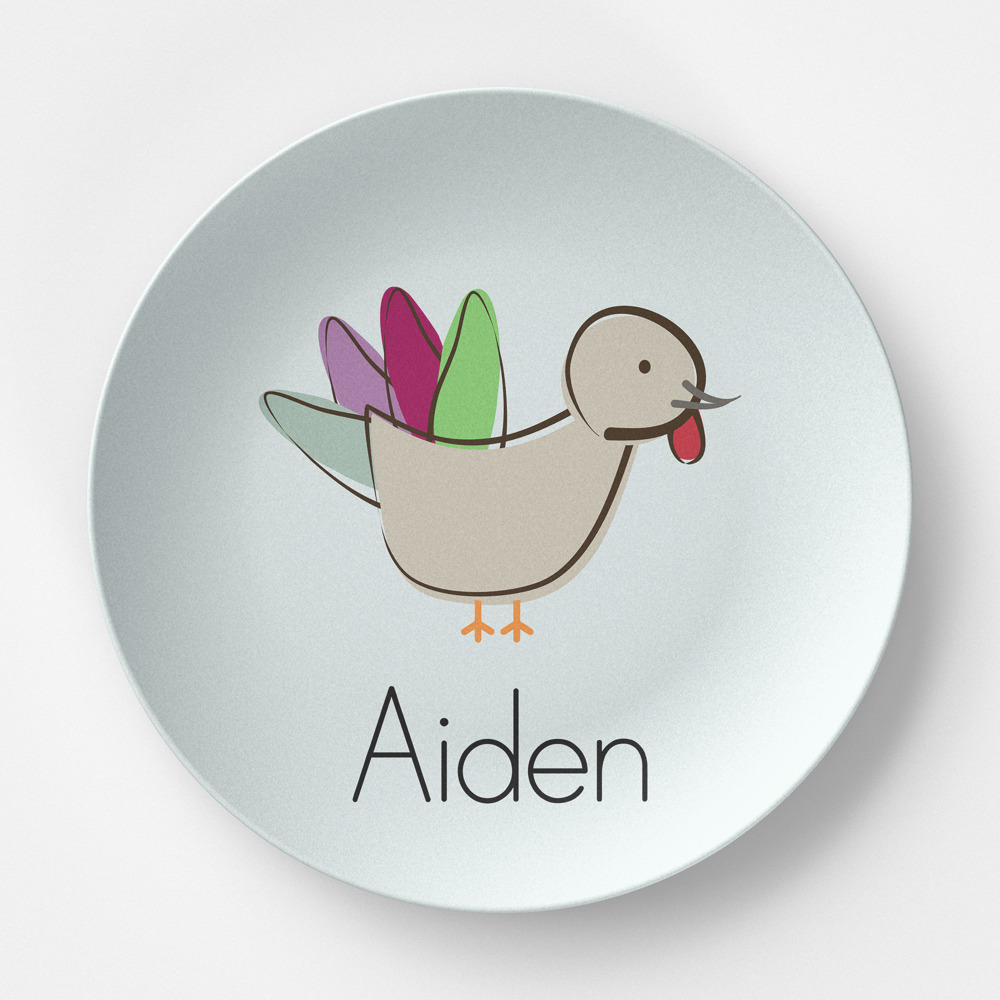 Personalized Turkey Plate  - Blue - Thanksgiving Tableware- Kids Table