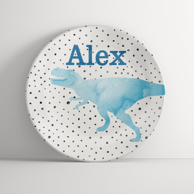 Personalized Dinosaur Plate- Custom Blue Dino Dinnerware