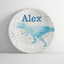  Personalized Dinosaur Plate- Custom Blue Dino Dinnerware