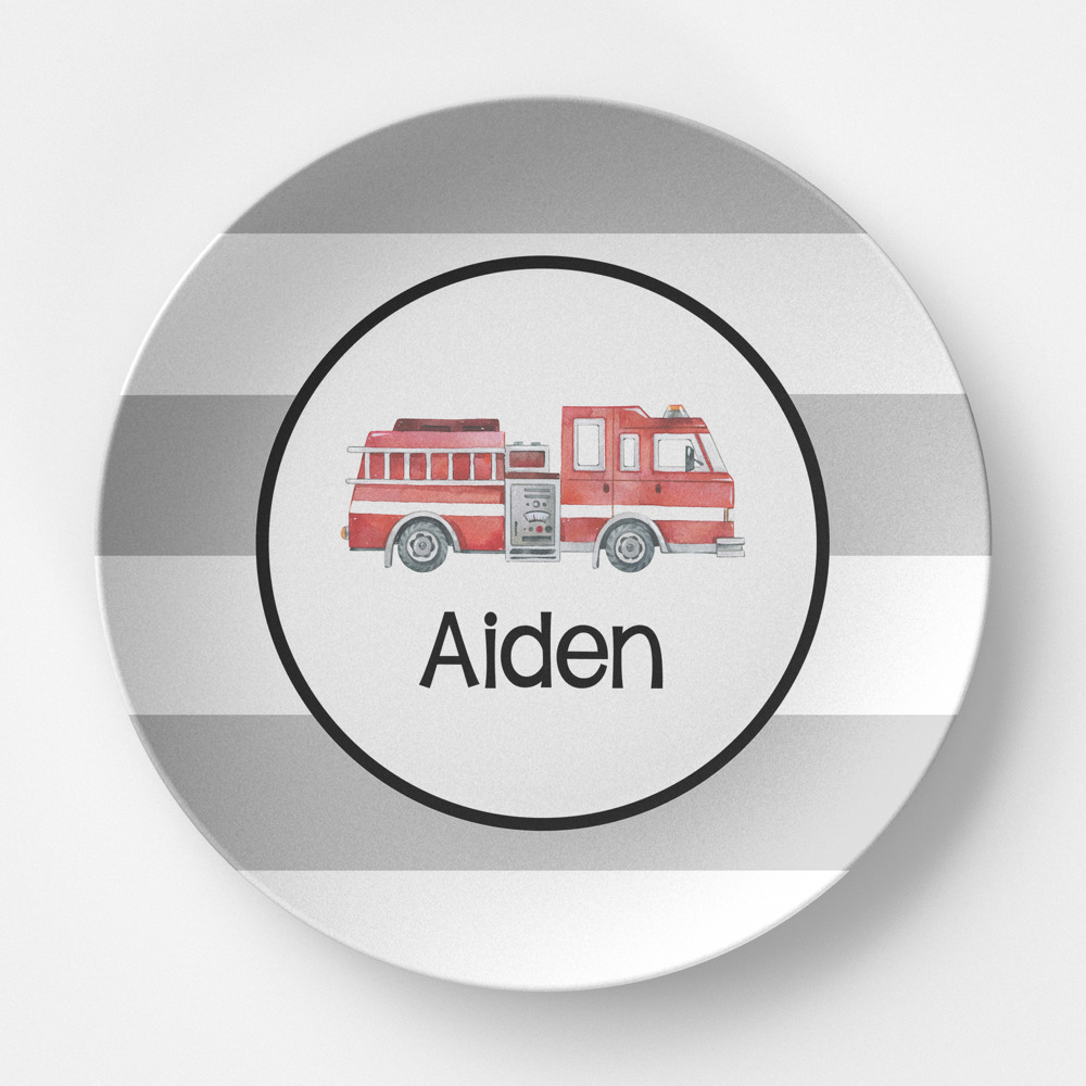 Personalized Plate - Fire Truck Stripes- Custom Plate for Boys