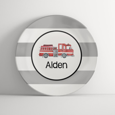 Personalized Plate - Fire Truck Stripes- Custom Plate for Boys