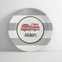  Personalized Plate - Fire Truck Stripes- Custom Plate for Boys