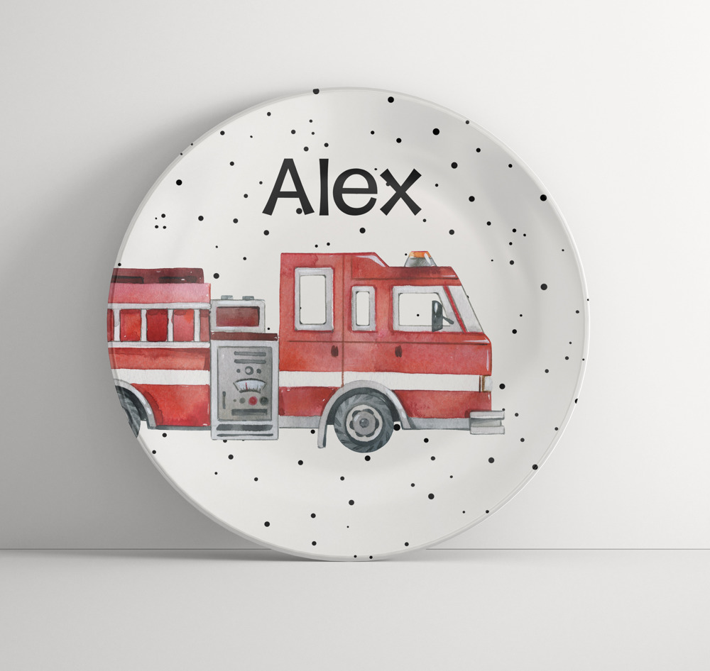 Personalized Plate - Fire Truck - Custom Plate for Boys