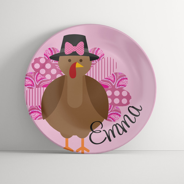 Personalized Pink Turkey Plate  - Thanksgiving Tableware- Kids Table