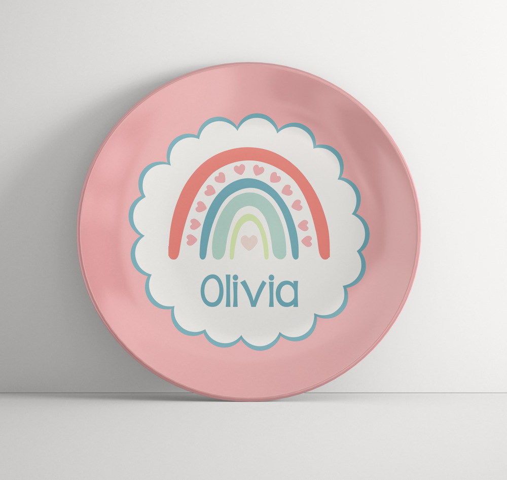 Personalized Plate -Rainbow Hearts - Custom Birthday Gift for Girls