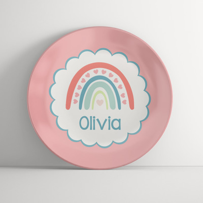 Personalized Plate -Rainbow Hearts - Custom Birthday Gift for Girls