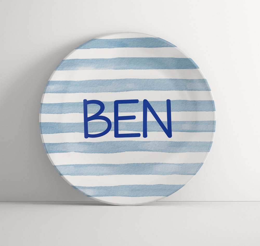 Personalized Plate for Boys | Blue Stripes | Custom Birthday Gift | Name Plate | Unique Dinnerware