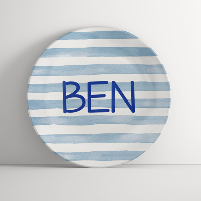 Personalized Plate for Boys | Blue Stripes | Custom Birthday Gift | Name Plate | Unique Dinnerware