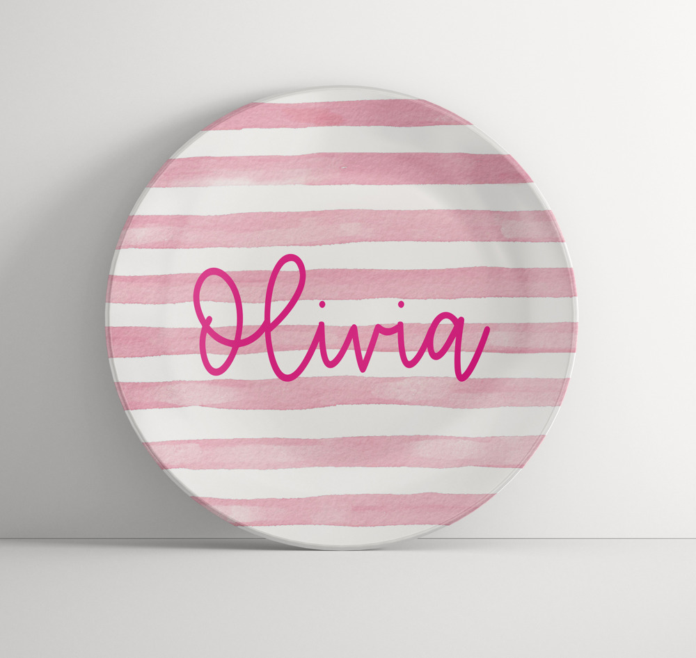 Personalized Plate for Girls | Pink Stripes | Custom Birthday Gift | Name Plate | Unique Dinnerware