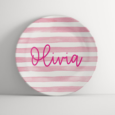 Personalized Plate for Girls | Pink Stripes | Custom Birthday Gift | Name Plate | Unique Dinnerware