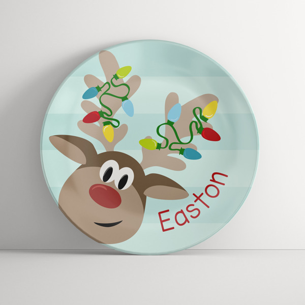 Tin Tree Gift Personalized Plate - Nosey Reindeer - Custom Reindeer Dinnerware Keepsake