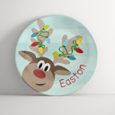  Tin Tree Gift Personalized Plate - Nosey Reindeer - Custom Reindeer Dinnerware Keepsake