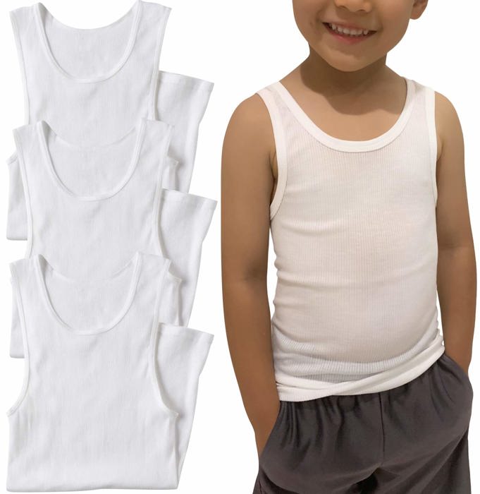 Boy's Multi-Item Pack of White Cotton Blend Tank Top Undershirts