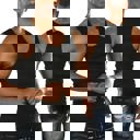 Large 3 Pack: Black Men's Cotton Blend Slim Fit Shallow Scoop Neck Sleeveless A-Shirts
