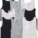 Large 9 Pack: Assorted Men's Cotton Blend Slim Fit Shallow Scoop Neck Sleeveless A-Shirts
