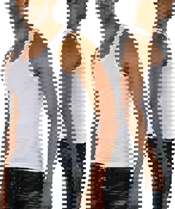Men's Cotton Blend Slim Fit Shallow Scoop Neck Sleeveless A-Shirts