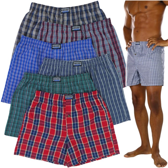 Men's Multi-Pack of Loose Fit Tartan Plaid Boxer Shorts w/Button Fly