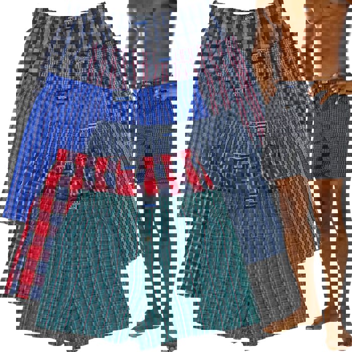 Men's Multi-Pack of Loose Fit Tartan Plaid Boxer Shorts w/Button Fly