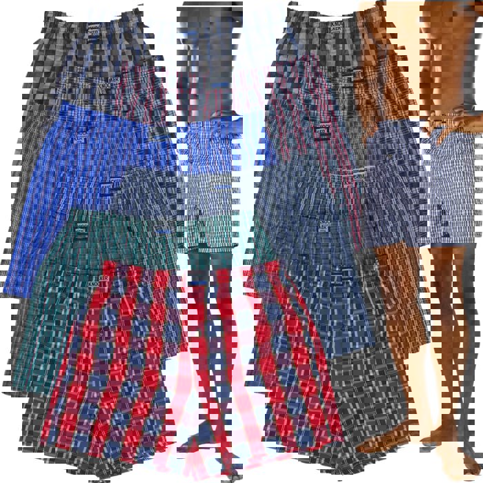 Men's Multi-Pack of Loose Fit Tartan Plaid Boxer Shorts w/Button Fly