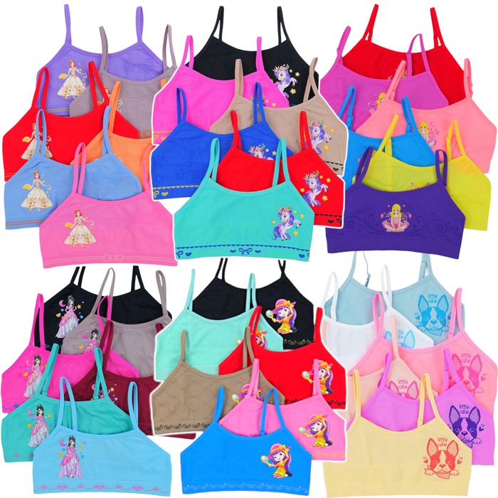 Girls' Multi-Item Pack of Random Print Racerback or Cami Training Bras Tops