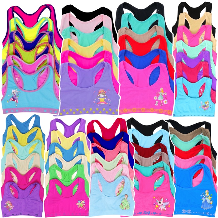 Girls' Multi-Item Pack of Random Print Racerback or Cami Training Bras Tops