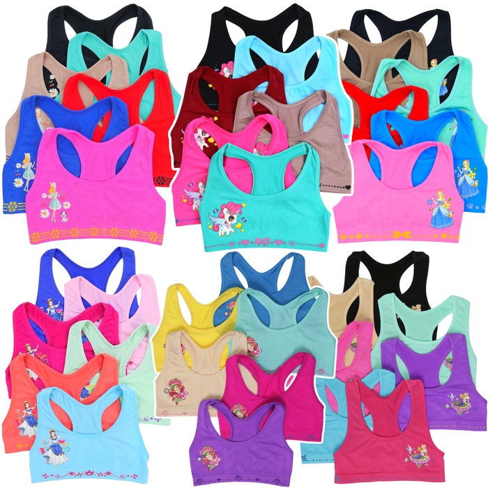 Girls' Multi-Item Pack of Random Print Racerback or Cami Training Bras Tops