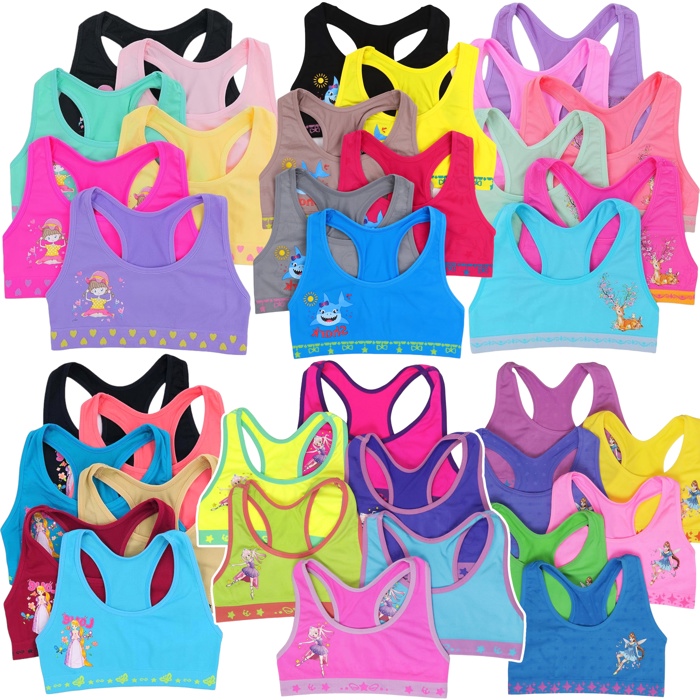 Girls' Multi-Item Pack of Random Print Racerback or Cami Training Bras Tops