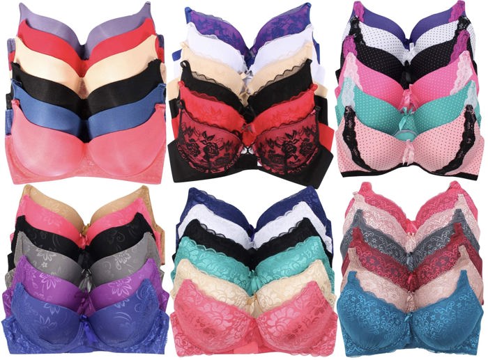 Women's Pack of 6 Randomly Selected Style Bras With Underwire Sizes 30A-40DD