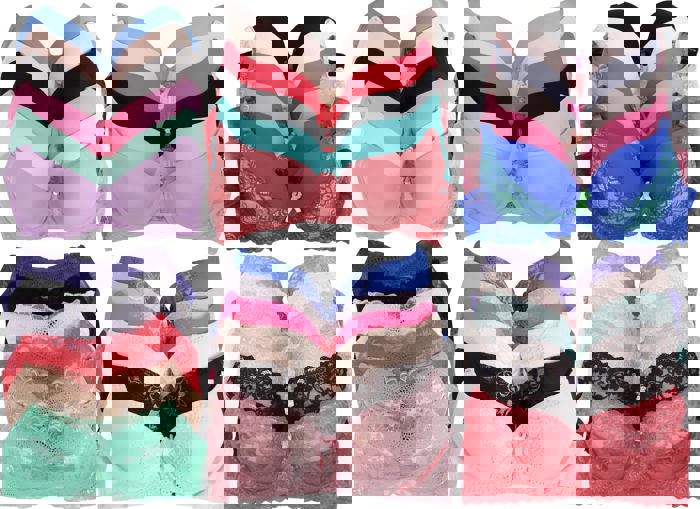 Women's Pack of 6 Randomly Selected Style Bras With Underwire Sizes 30A-40DD