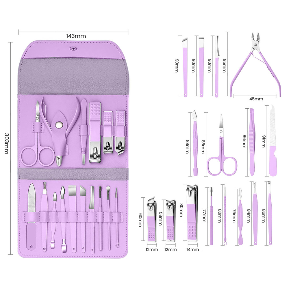 Stainless Steel Professional 16-Piece Manicure Pedicure Facial Set Grooming Kit with Luxurious Portable Travel Leather Case