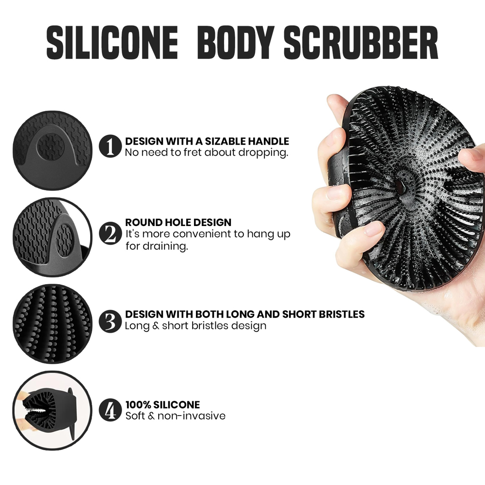 2-Pack: Antimicrobial Silicone Body Scrubber Non Slip Exfoliating Body Scrubber for Sensitive Skin, Eco Friendly Shower Scrubber