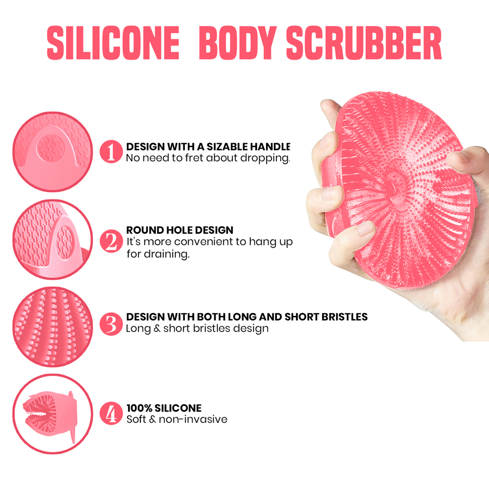 2-Pack: Antimicrobial Silicone Body Scrubber Non Slip Exfoliating Body Scrubber for Sensitive Skin, Eco Friendly Shower Scrubber