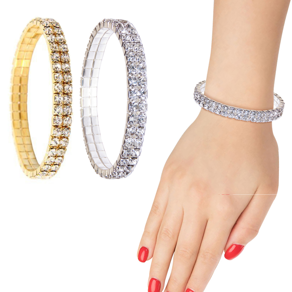 2-Pack: Swarovski Elements Crystals Double Tier Bracelet Tennis Stretch Bracelet