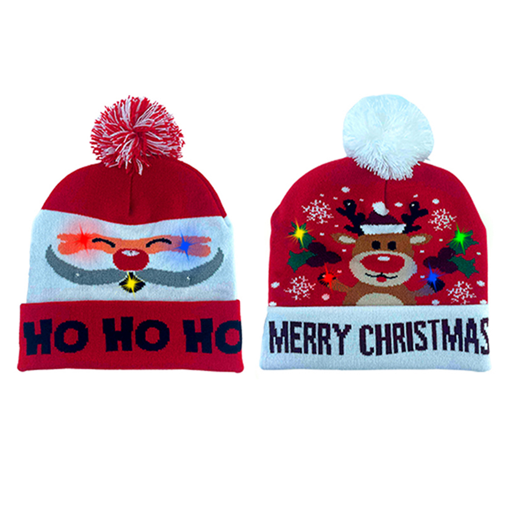 2-Pack: Colorful Warm LED Christmas Holiday Pom Pom Beanie Hat Winter Knit