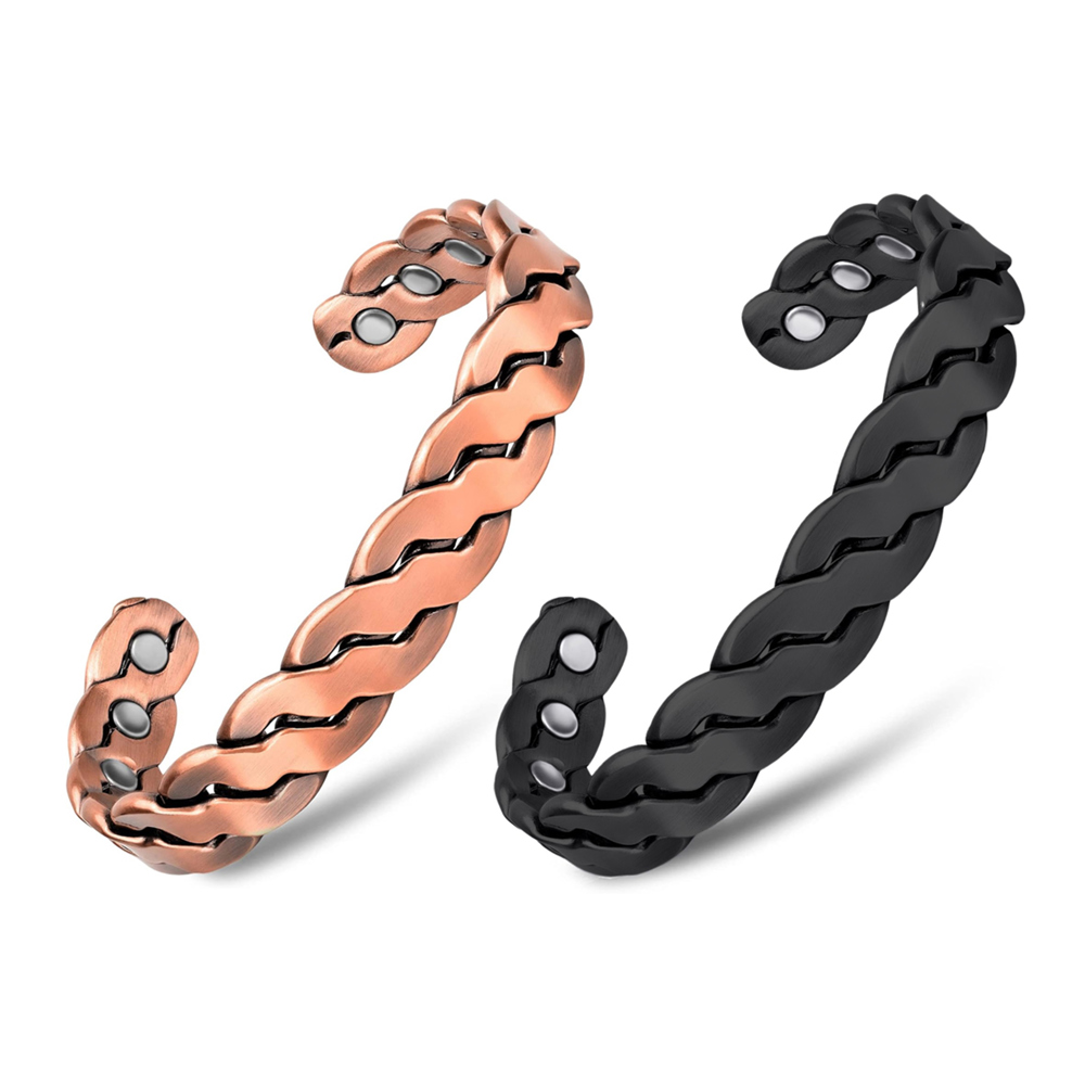 2-Pack: Adjustable Cuff Copper Magnetic Therapy Copper Bracelet Bangle For Men And Women Twisted Design