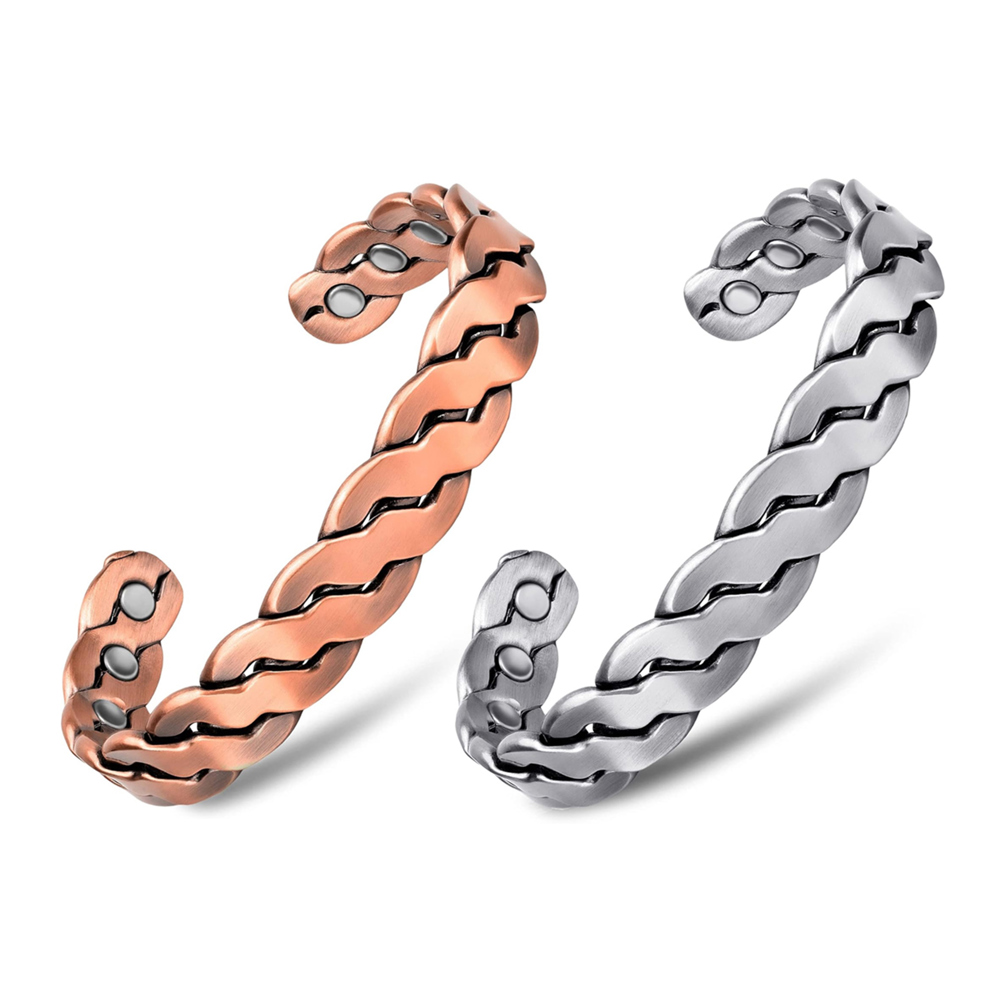 2-Pack: Adjustable Cuff Copper Magnetic Therapy Copper Bracelet Bangle For Men And Women Twisted Design