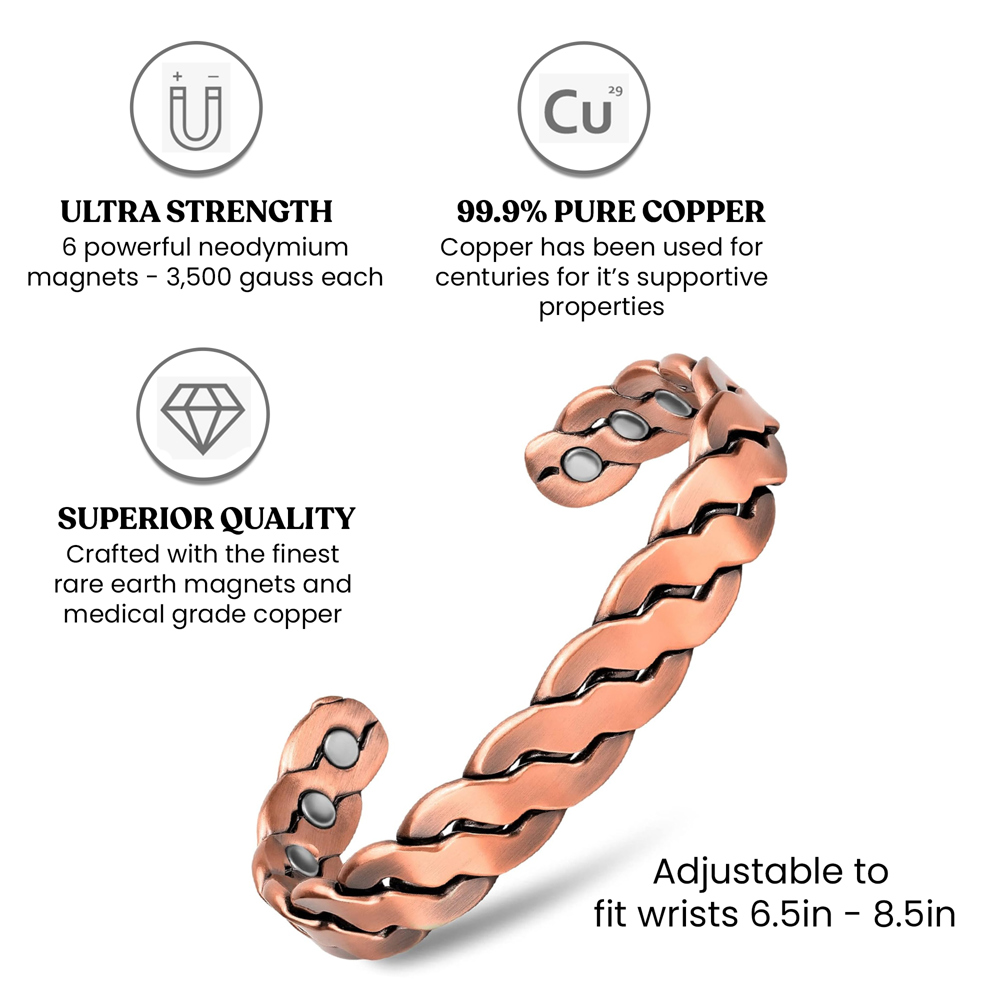 2-Pack: Adjustable Cuff Copper Magnetic Therapy Copper Bracelet Bangle For Men And Women Twisted Design