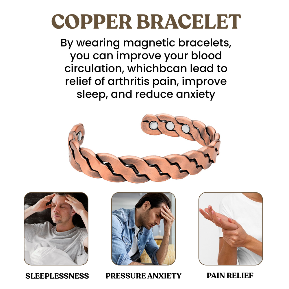 2-Pack: Adjustable Cuff Copper Magnetic Therapy Copper Bracelet Bangle For Men And Women Twisted Design