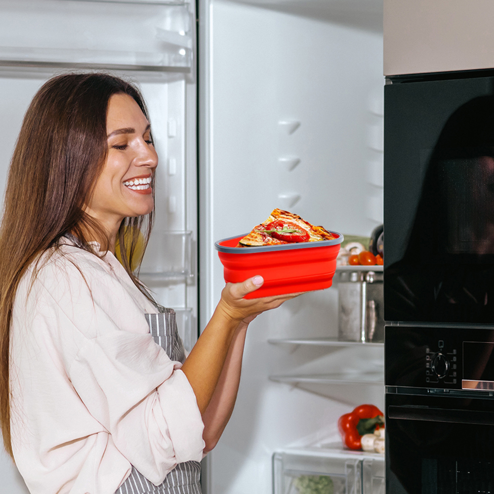 2-Pack: Collapsible Adjustable The Perfect Reusable Pizza Storage Container with 5 Microwavable Serving Trays