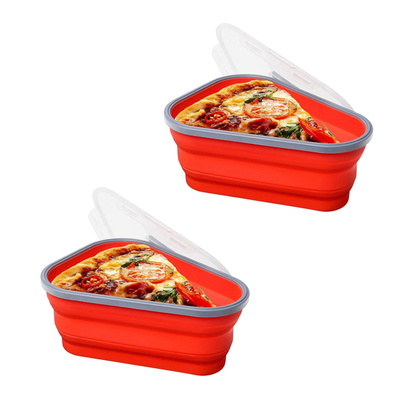 2-Pack: Collapsible Adjustable The Perfect Reusable Pizza Storage Container with 5 Microwavable Serving Trays