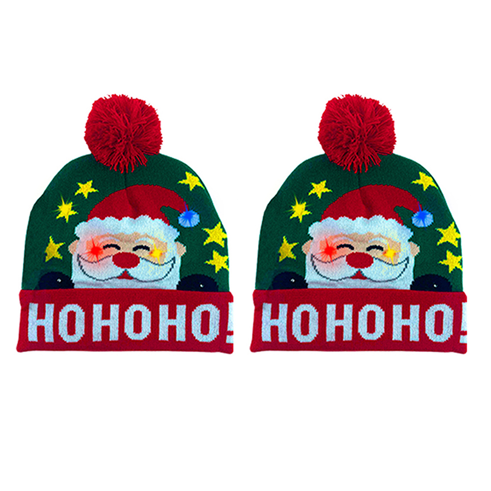 2-Pack: Colorful Warm LED Christmas Holiday Pom Pom Beanie Hat Winter Knit