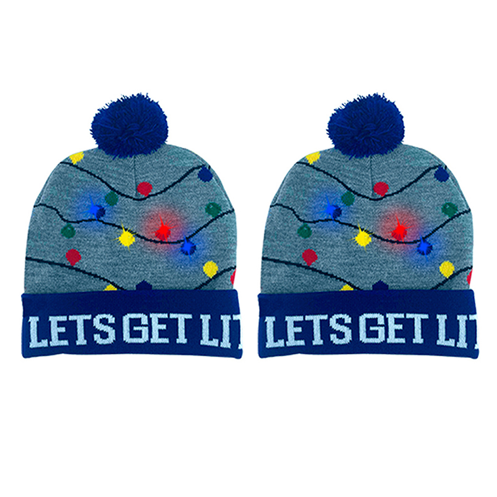 2-Pack: Colorful Warm LED Christmas Holiday Pom Pom Beanie Hat Winter Knit