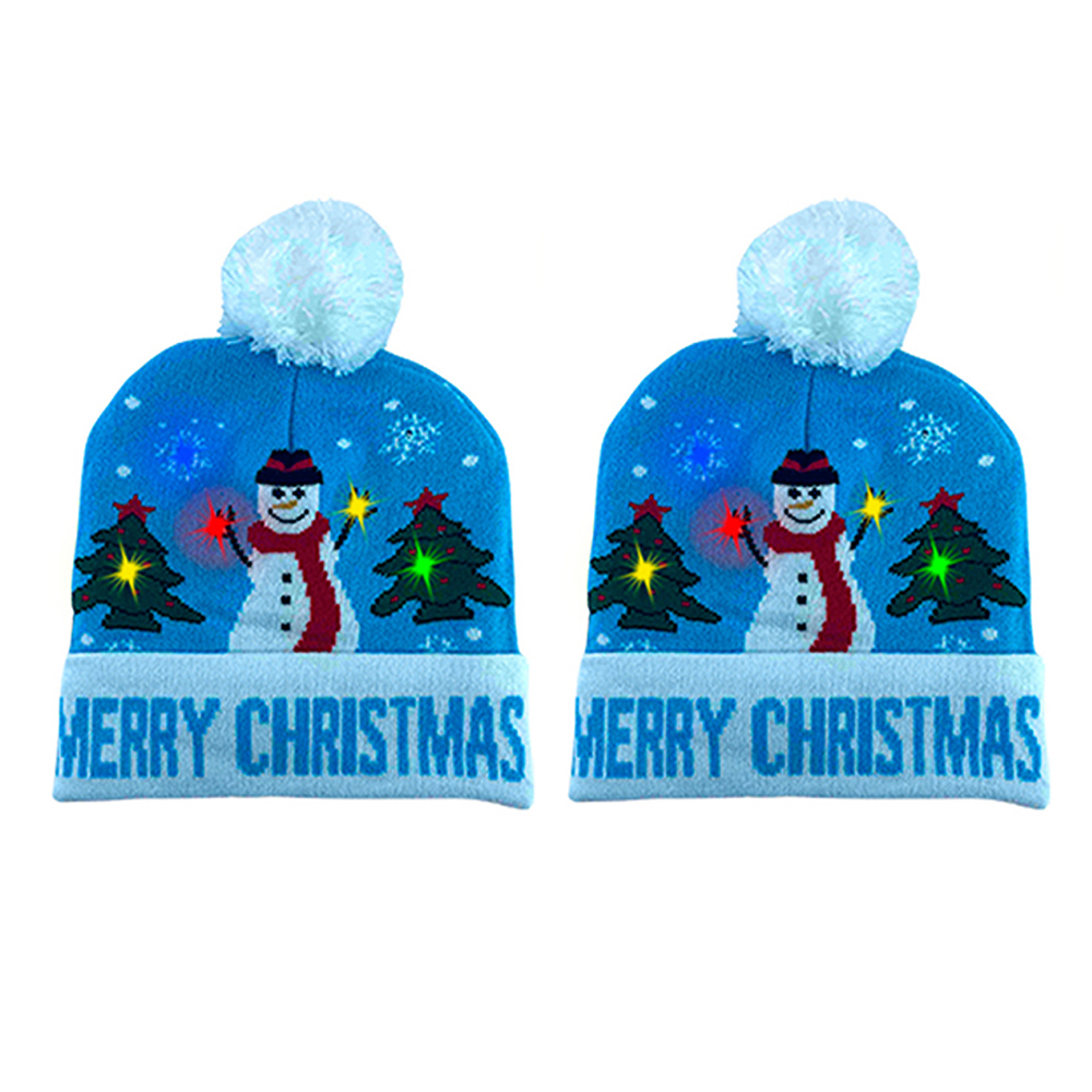 2-Pack: Colorful Warm LED Christmas Holiday Pom Pom Beanie Hat Winter Knit