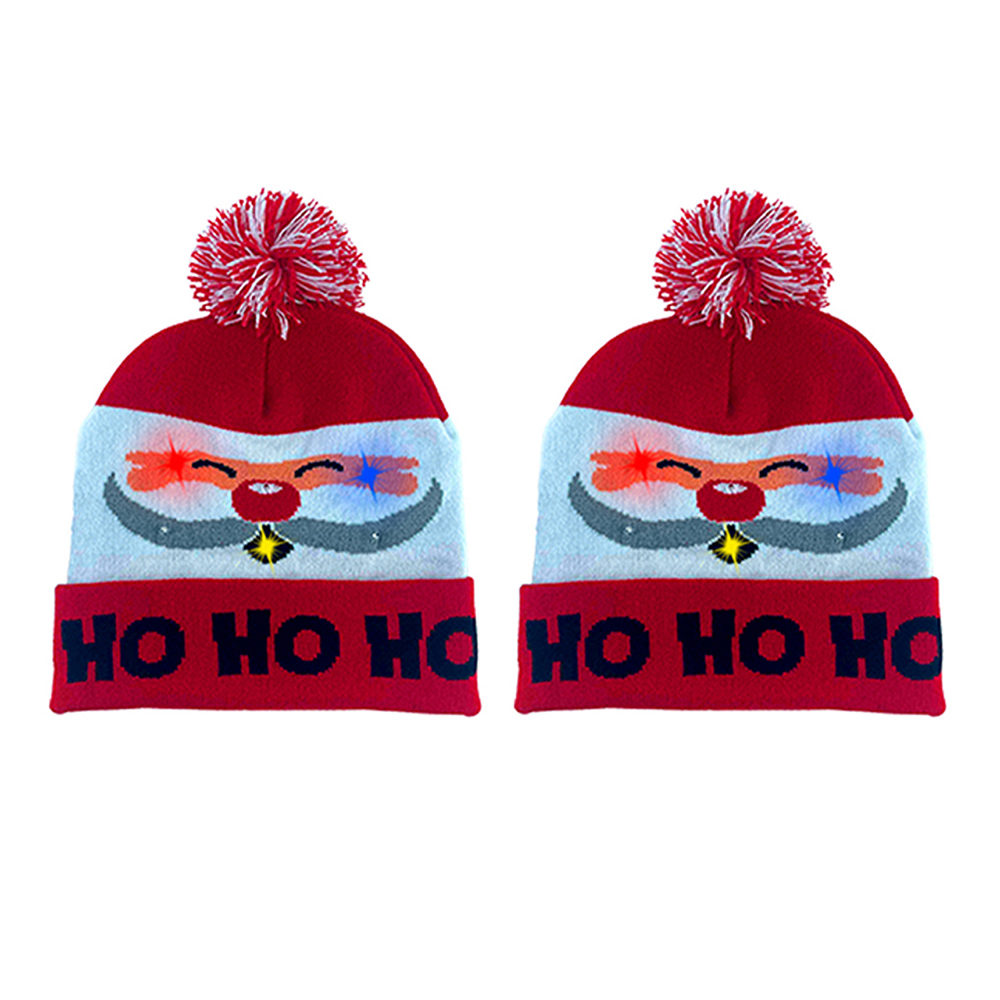 2-Pack: Colorful Warm LED Christmas Holiday Pom Pom Beanie Hat Winter Knit