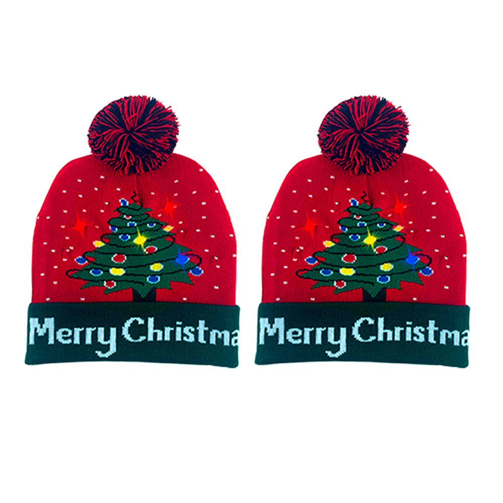 2-Pack: Colorful Warm LED Christmas Holiday Pom Pom Beanie Hat Winter Knit